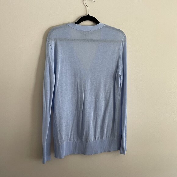 Martha Stewart Collection Women M Light Blue Sheer V-Neck Button Up Cardigan - Picture 9 of 10